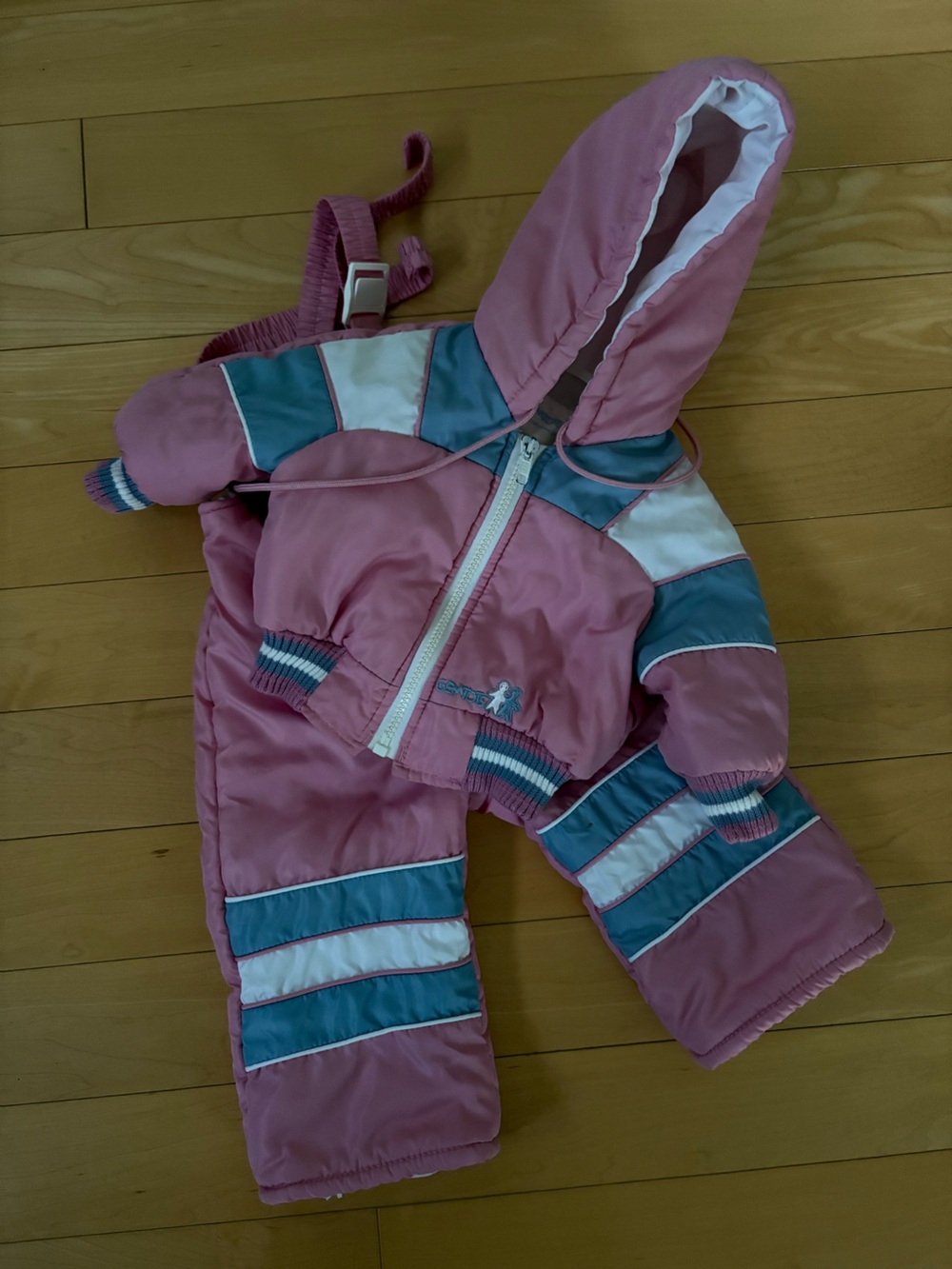 Vintage Color Block Pink & Teal Winter Jacket and Snow Pants Snow Suit Set